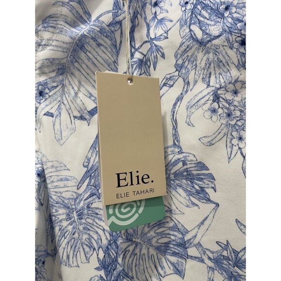 ELIE TAHARI Skinny Ankle Womens Pants White Blue Tropical Floral Bird Havana 10 - Picture 6 of 11